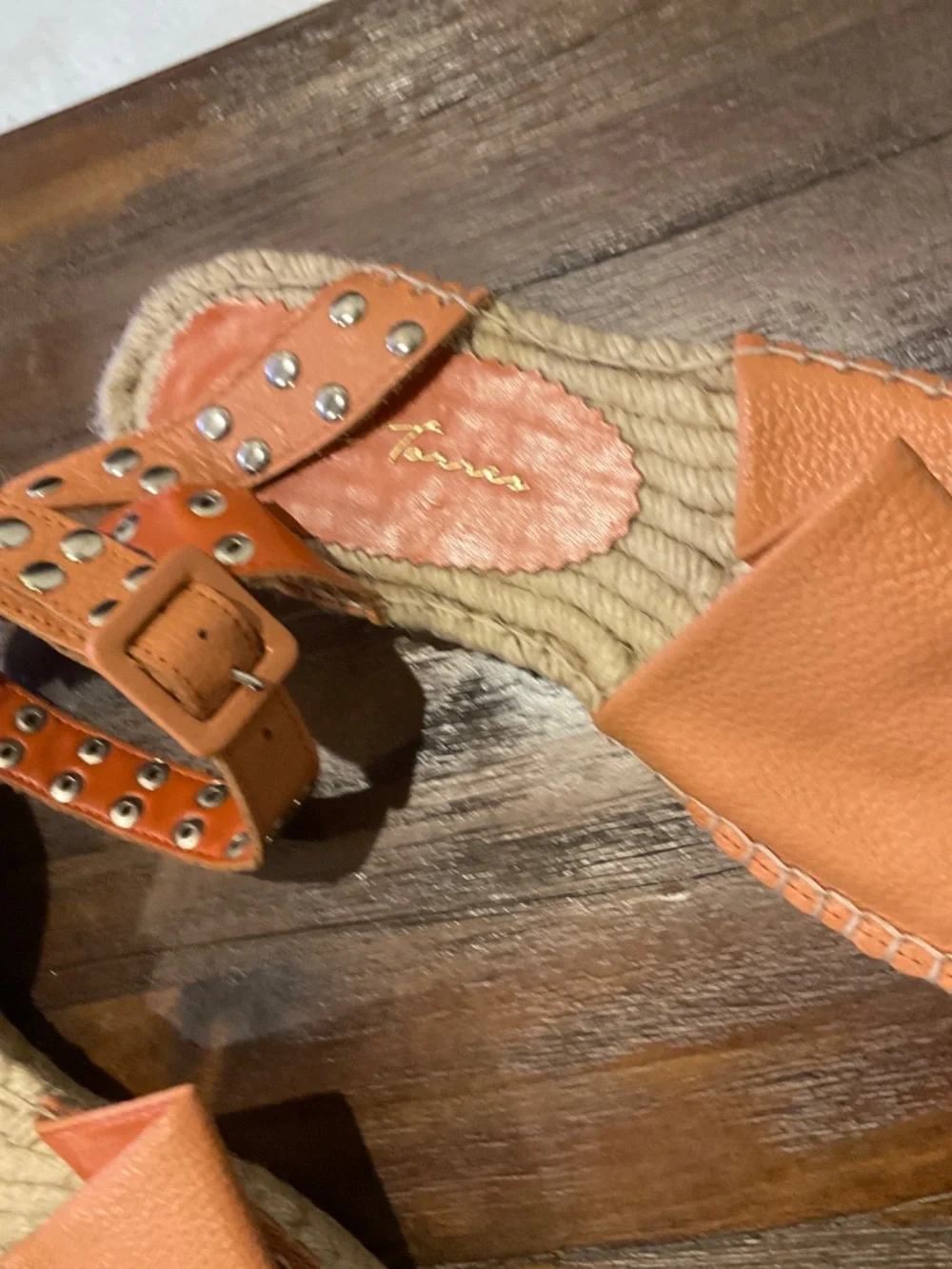 Paula Torres Ava Peach/Tan Leather Espadrilles Size EU 37/ US 6.5/7